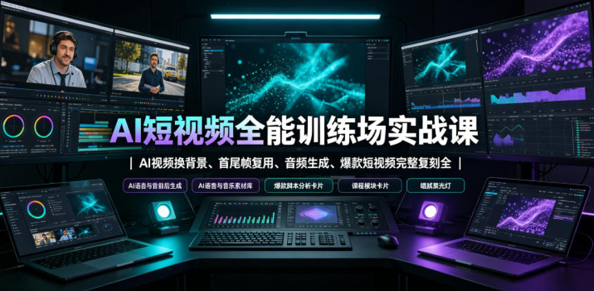 AI短视频全能训练场实战课|AI视频换背景、首尾帧复用、音频生成、爆款短视频完整复刻全套实操教学网创吧-网创项目资源站-副业项目-创业项目-搞钱项目网创吧