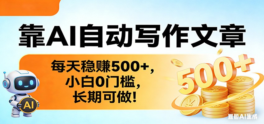 靠AI自动写作文章，每天稳赚500+，小白0门槛，长期可做！网创吧-网创项目资源站-副业项目-创业项目-搞钱项目网创吧