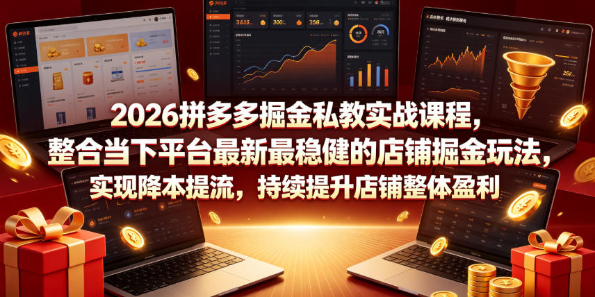 2026拼多多掘金私教实战课程,整合当下平台最新最稳健的店铺掘金玩法,实现降本提流,持续提升店铺整体盈利网创吧-网创项目资源站-副业项目-创业项目-搞钱项目网创吧