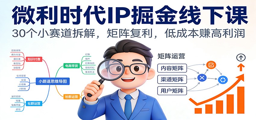 微利时代IP掘金线下课:30个小赛道拆解,矩阵复利,低成本赚高利润网创吧-网创项目资源站-副业项目-创业项目-搞钱项目网创吧