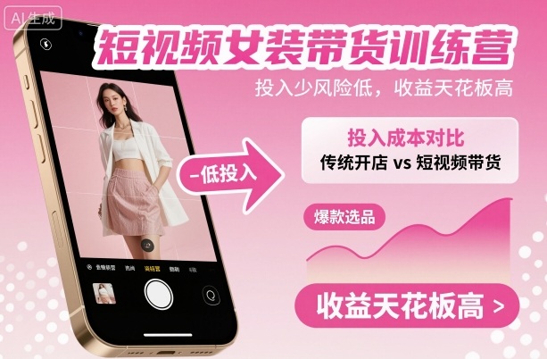 短视频女装带货训练营,投入少风险低,收益天花板高网创吧-网创项目资源站-副业项目-创业项目-搞钱项目网创吧