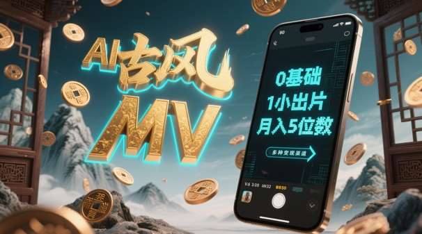AI一键生成古风音乐MV,0剪辑基础1小时出片,多种变现渠道,一部手机月入5位数网创吧-网创项目资源站-副业项目-创业项目-搞钱项目网创吧