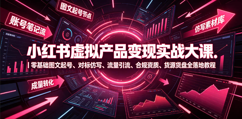 小红书虚拟产品变现实战大课|零基础图文起号、对标仿写、流量引流、合规资质、货源货盘全落地教程网创吧-网创项目资源站-副业项目-创业项目-搞钱项目网创吧