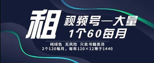 租视频号,一个60每月,2个120.纯绿色、无风险,常年租【揭秘】网创吧-网创项目资源站-副业项目-创业项目-搞钱项目网创吧