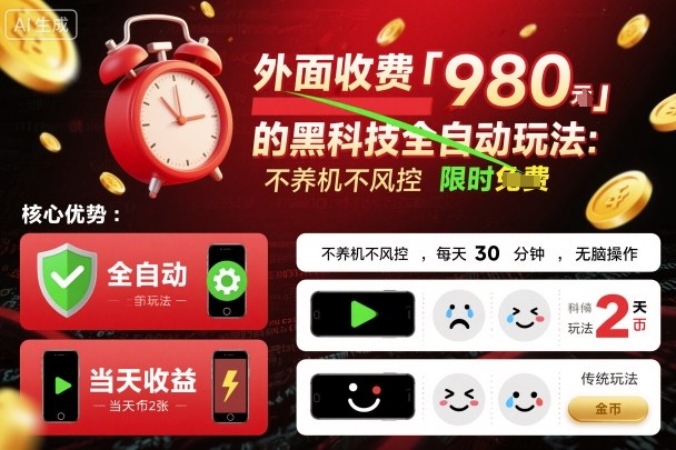 外面收费980的黑科技全自动玩法，不养机不风控，每天30分钟，无脑操作，当天收益2张【揭秘】网创吧-网创项目资源站-副业项目-创业项目-搞钱项目网创吧