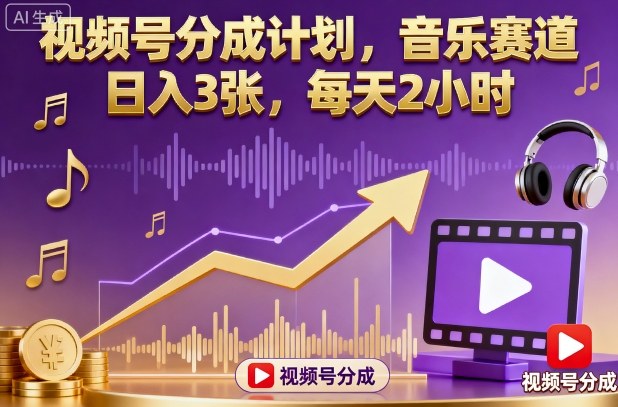视频号分成计划,音乐赛道,日入3张,每天2小时网创吧-网创项目资源站-副业项目-创业项目-搞钱项目网创吧