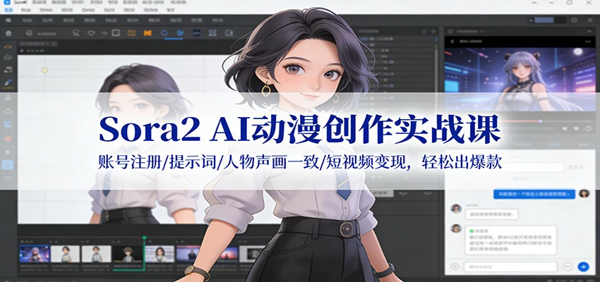 Sora2 AI动漫创作实战课：账号注册/提示词/人物声画一致/短视频变现，轻松出爆款网创吧-网创项目资源站-副业项目-创业项目-搞钱项目网创吧