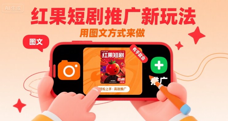 红果短剧推广新玩法，用图文方式来做，有手就会网创吧-网创项目资源站-副业项目-创业项目-搞钱项目网创吧