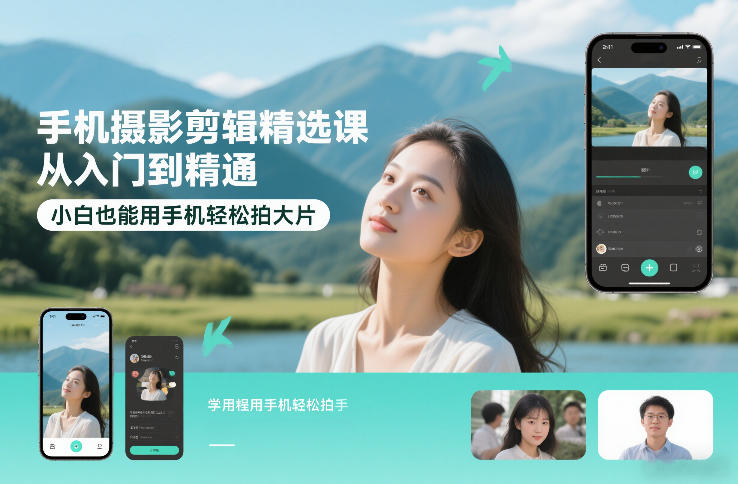 手机摄影剪辑精选课，从入门到精通，小白也能用手机轻松拍大片网创吧-网创项目资源站-副业项目-创业项目-搞钱项目网创吧