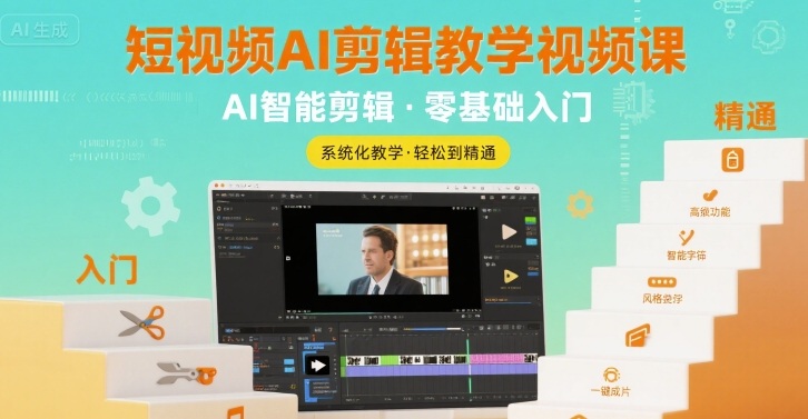 短视频AI剪辑教学视频课，入门到精通网创吧-网创项目资源站-副业项目-创业项目-搞钱项目网创吧