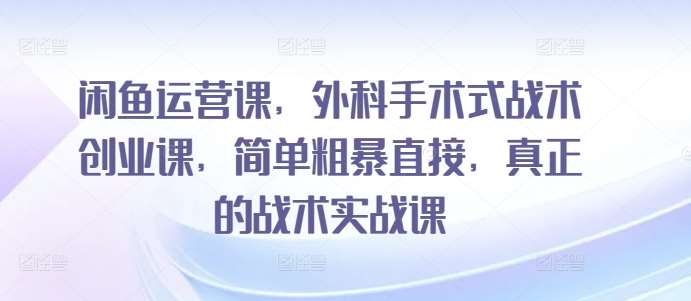 闲鱼运营课,外科手术式战术创业课,简单粗暴直接,真正的战术实战课网创吧-网创项目资源站-副业项目-创业项目-搞钱项目网创吧