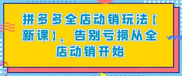拼多多全店动销玩法【新课】,告别亏损从全店动销开始网创吧-网创项目资源站-副业项目-创业项目-搞钱项目网创吧