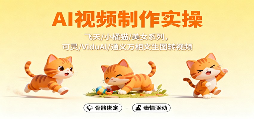 AI视频制作实操，飞天/小橘猫/美女系列，可灵/ViduAl/通义万相文生图转视频网创吧-网创项目资源站-副业项目-创业项目-搞钱项目网创吧
