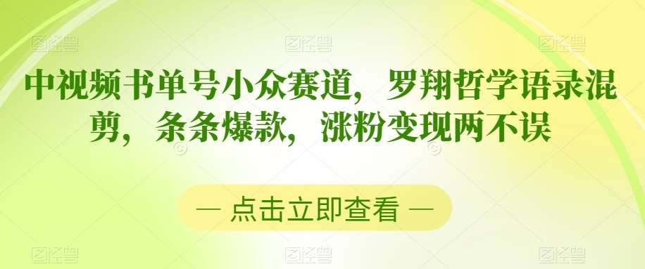 中视频书单号小众赛道,罗翔哲学语录混剪,条条爆款,涨粉变现两不误【揭秘】网创吧-网创项目资源站-副业项目-创业项目-搞钱项目网创吧