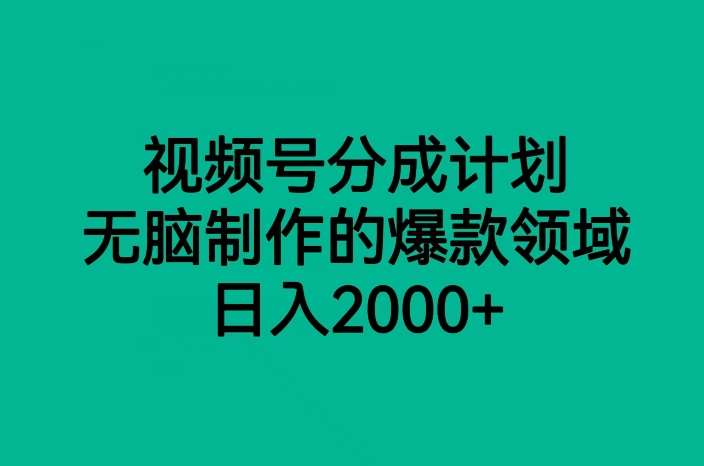 视频号分成计划,无脑制作的爆款领域,日入2000+网创吧-网创项目资源站-副业项目-创业项目-搞钱项目网创吧