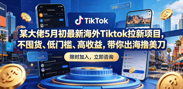 某大佬5月初最新海外Tiktok拉新项目，不囤货、低门槛、高收益，带你出海撸美刀网创吧-网创项目资源站-副业项目-创业项目-搞钱项目网创吧