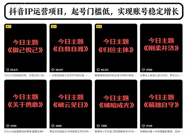抖音IP运营项目,抖音今日主题玩法,起号门槛低,实现账号稳定增长网创吧-网创项目资源站-副业项目-创业项目-搞钱项目网创吧