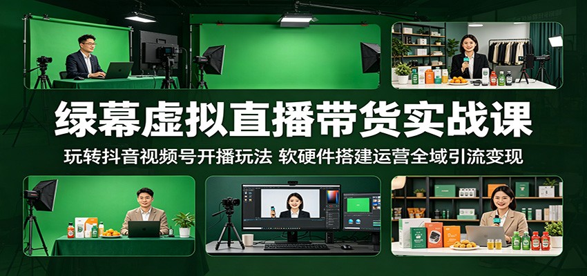 绿幕虚拟直播带货实战课：玩转抖音视频号开播玩法，软硬件搭建运营全域引流变现网创吧-网创项目资源站-副业项目-创业项目-搞钱项目网创吧