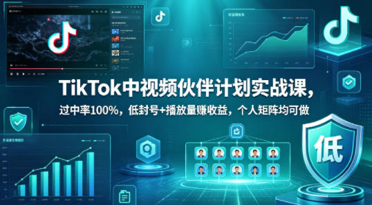 TikTok中视频伙伴计划实战课,过中率100%,低封号+播放量賺收益,个人矩阵均可做网创吧-网创项目资源站-副业项目-创业项目-搞钱项目网创吧