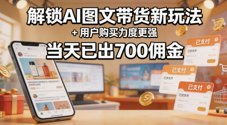 解锁ai图文带货新玩法+用户购买力度更强,当天已出700佣金,详细拆解网创吧-网创项目资源站-副业项目-创业项目-搞钱项目网创吧