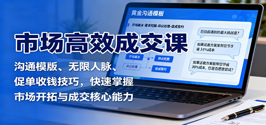 市场高效成交课：沟通模版、无限人脉、促单收钱技巧，快速掌握市场开拓与成交核心能力网创吧-网创项目资源站-副业项目-创业项目-搞钱项目网创吧