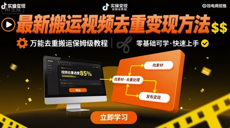 最新搬运视频去重变现方法,万能去重搬运保姆级教程网创吧-网创项目资源站-副业项目-创业项目-搞钱项目网创吧