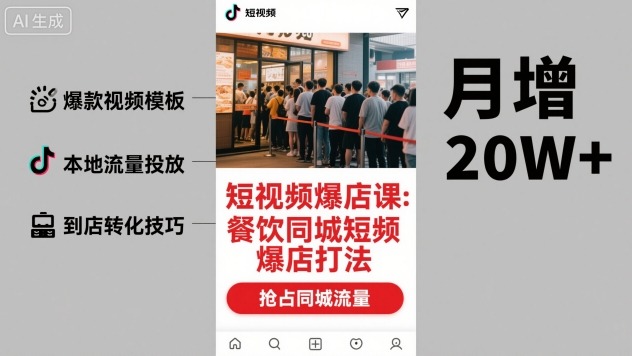 短视频爆店课,餐饮同城短视频爆店打法网创吧-网创项目资源站-副业项目-创业项目-搞钱项目网创吧