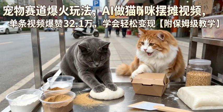 宠物赛道爆火玩法,AI做猫咪摆摊视频,单条视频爆赞32.1万,学会轻松变现【附保姆级教学】网创吧-网创项目资源站-副业项目-创业项目-搞钱项目网创吧