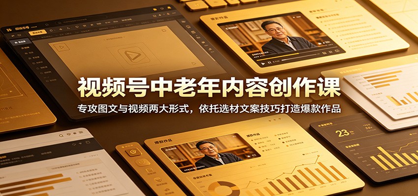 视频号中老年内容创作课：专攻图文与视频两大形式，依托选材文案技巧打造爆款作品网创吧-网创项目资源站-副业项目-创业项目-搞钱项目网创吧