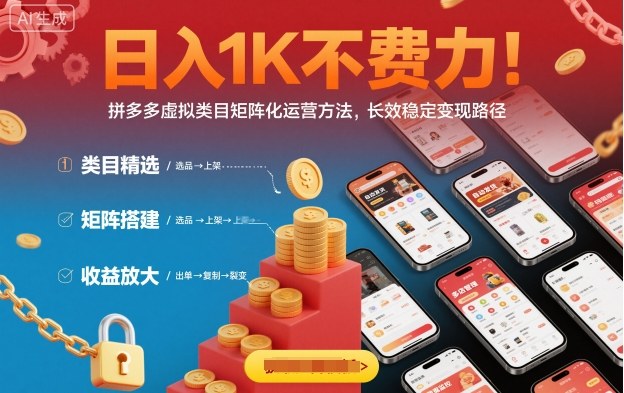 日入1K不费力!拼多多虚拟类目矩阵化运营方法,长效稳定变现路径网创吧-网创项目资源站-副业项目-创业项目-搞钱项目网创吧