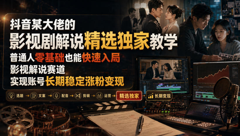 抖音某大佬的影视剧解说精选独家教学,普通人零基础也能快速入局影视解说赛道,实现账号长期稳定变现网创吧-网创项目资源站-副业项目-创业项目-搞钱项目网创吧
