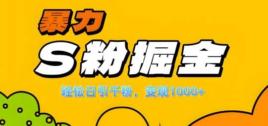 单人单机日引千粉,变现1k+,S粉流量掘金计划攻略【揭秘】网创吧-网创项目资源站-副业项目-创业项目-搞钱项目网创吧