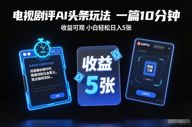 电视剧评AI头条玩法,一篇10分钟,收益可观,小白轻松日入5张+【独家】网创吧-网创项目资源站-副业项目-创业项目-搞钱项目网创吧