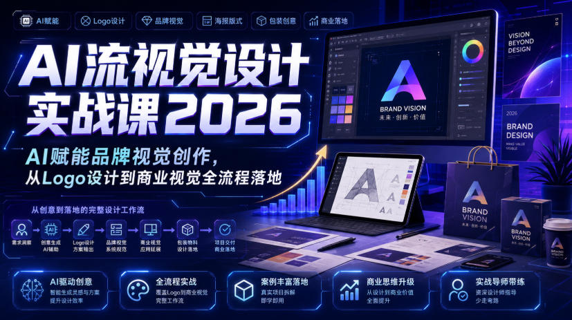 AI流视觉设计实战课2026:AI赋能品牌视觉创作,从Logo设计到商业视觉全流程落地网创吧-网创项目资源站-副业项目-创业项目-搞钱项目网创吧