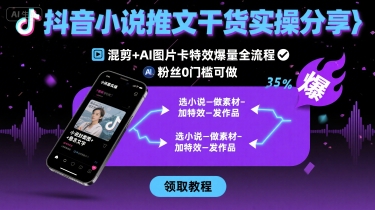 抖音小说推文干货实操分享，混剪+AI图片卡特效爆量全流程，0粉丝0门槛可做网创吧-网创项目资源站-副业项目-创业项目-搞钱项目网创吧