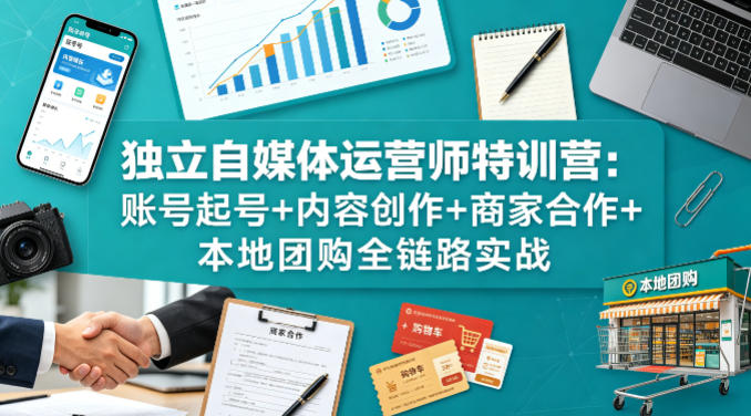 独立自媒体运营师特训营:账号起号+内容创作+商家合作+本地团购全链路实战网创吧-网创项目资源站-副业项目-创业项目-搞钱项目网创吧