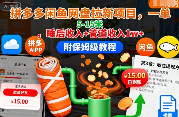 拼多多闲鱼网盘拉新项目,一单5-15米,睡后收入+管道收入1w+(附保姆级教程)网创吧-网创项目资源站-副业项目-创业项目-搞钱项目网创吧