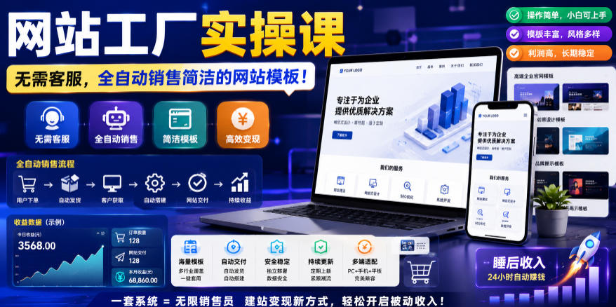 网站工厂实操课,无需客服,网站模板自动赚钱!【原创双语字幕】网创吧-网创项目资源站-副业项目-创业项目-搞钱项目网创吧