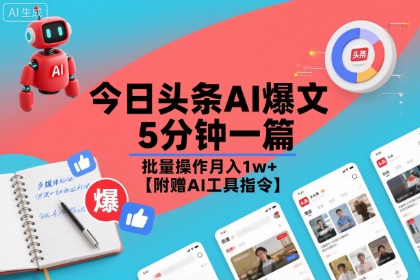 今日头条AI爆文,5分钟一篇,批量操作月入1w+【附赠AI工具指令】网创吧-网创项目资源站-副业项目-创业项目-搞钱项目网创吧