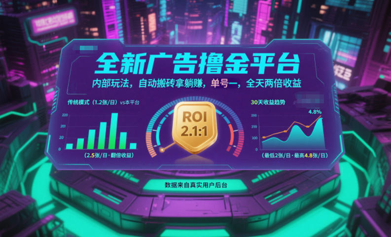 全新广告撸金平台,内部玩法,自动搬砖拿躺賺,单号一天保底2张+,全天两倍收益【揭秘】网创吧-网创项目资源站-副业项目-创业项目-搞钱项目网创吧