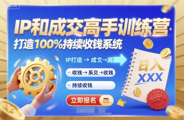 带你成为IP和成交高手的训练营，打造100%持续收钱系统网创吧-网创项目资源站-副业项目-创业项目-搞钱项目网创吧