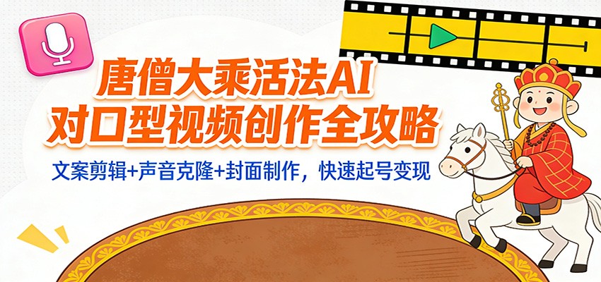 “大乘活法”AI对口型视频创作全攻略:文案剪辑+声音克隆+封面制作,快速起号变现网创吧-网创项目资源站-副业项目-创业项目-搞钱项目网创吧