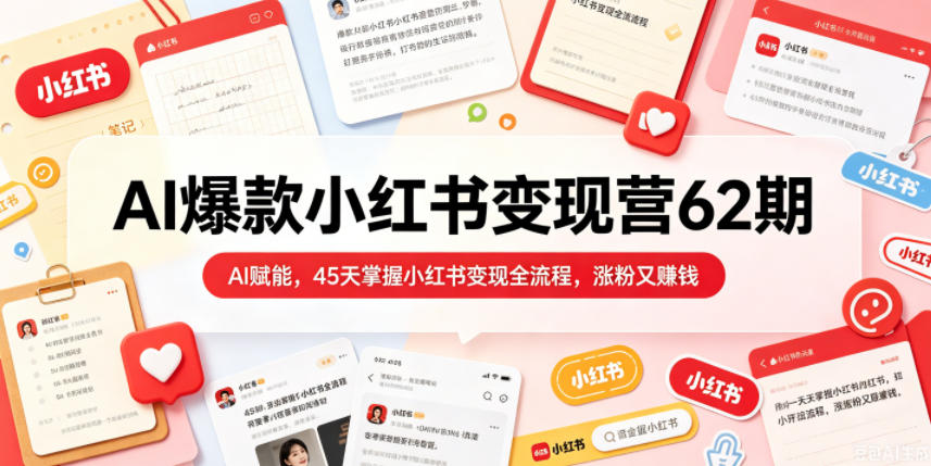 AI爆款小红书变现营62期2026年5月,AI赋能,45天掌握小红书变现全流程,涨粉又賺钱网创吧-网创项目资源站-副业项目-创业项目-搞钱项目网创吧