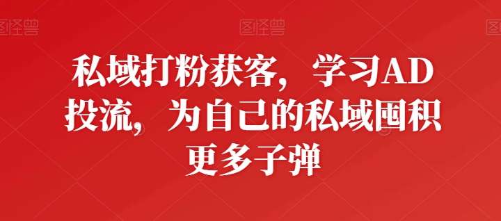 私域打粉获客,学习AD投流,为自己的私域囤积更多子弹网创吧-网创项目资源站-副业项目-创业项目-搞钱项目网创吧