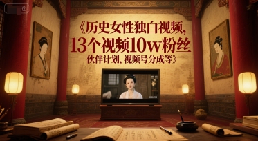 历史女性独白视频,13个视频10w粉丝,伙伴计划,视频号分成等网创吧-网创项目资源站-副业项目-创业项目-搞钱项目网创吧