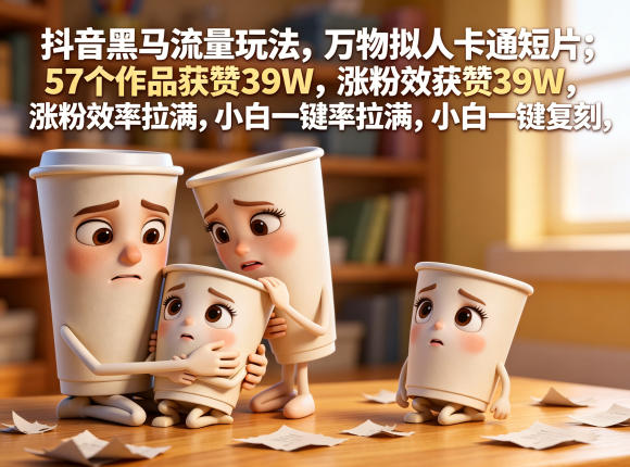 抖音黑马流量玩法，万物拟人卡通短片，57个作品获赞39W，涨粉效率拉满，小白一键复刻，保姆级拆解网创吧-网创项目资源站-副业项目-创业项目-搞钱项目网创吧
