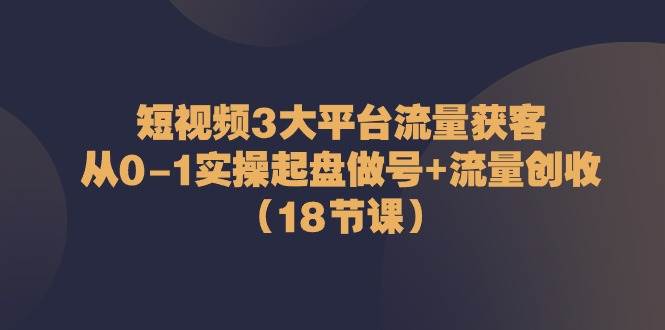 (10873期)短视频3大平台·流量 获客:从0-1实操起盘做号+流量 创收(18节课)网创吧-网创项目资源站-副业项目-创业项目-搞钱项目网创吧