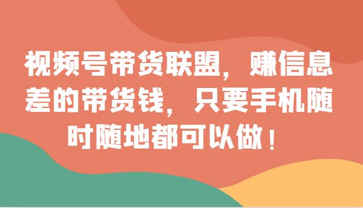 视频号带货联盟，赚信息差的带货钱，只需手机随时随地都可以做！网创吧-网创项目资源站-副业项目-创业项目-搞钱项目网创吧