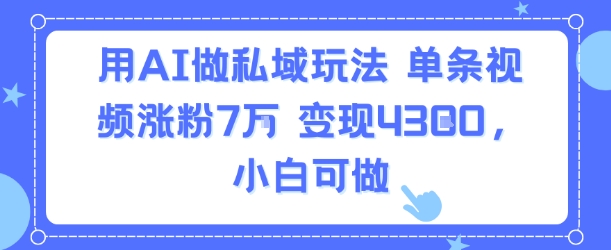 用AI做私域玩法,单条视频涨粉7W变现4.3k,小白可做网创吧-网创项目资源站-副业项目-创业项目-搞钱项目网创吧