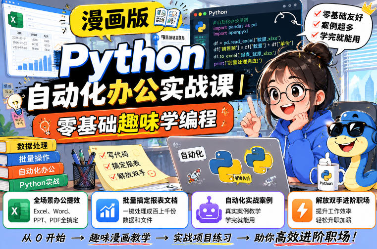 漫画版Python自动化办公实战课|零基础趣味学编程,全场景办公提效、批量搞定报表文档、解放双手进阶职场网创吧-网创项目资源站-副业项目-创业项目-搞钱项目网创吧